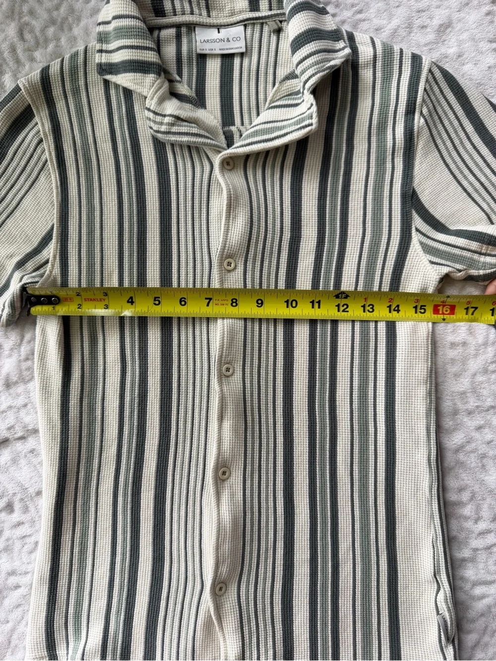 Larsson & Co Men’s Small Striped Waffle Knit Button Down Shirt 100% Cotton